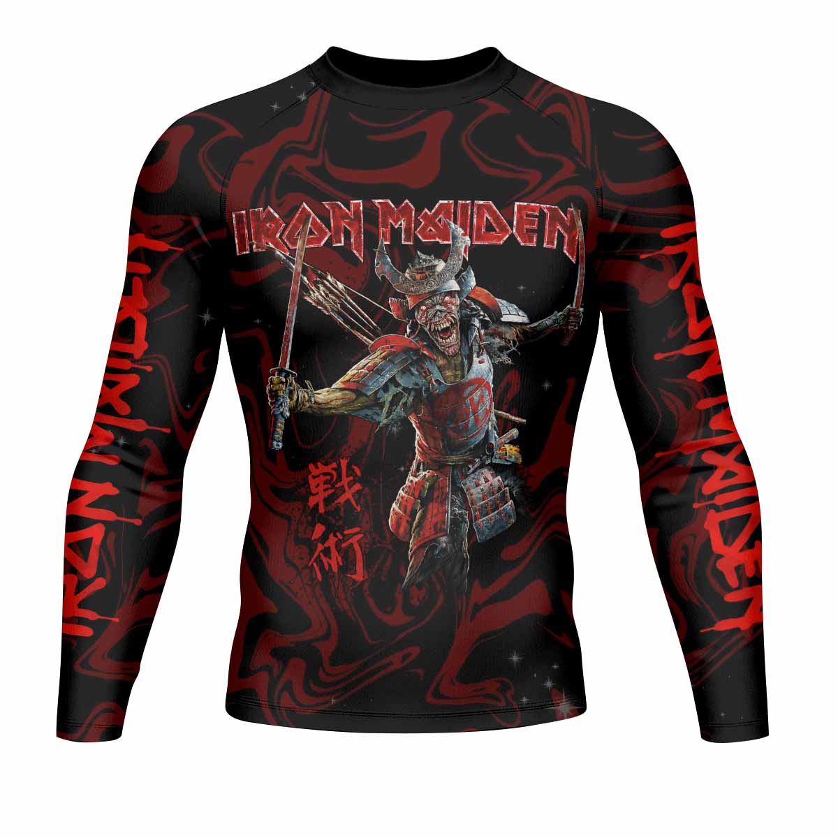 Iron Maiden Senjutsu Samurai Eddie Men's Rash Guard Long Sleeve - front view mockup