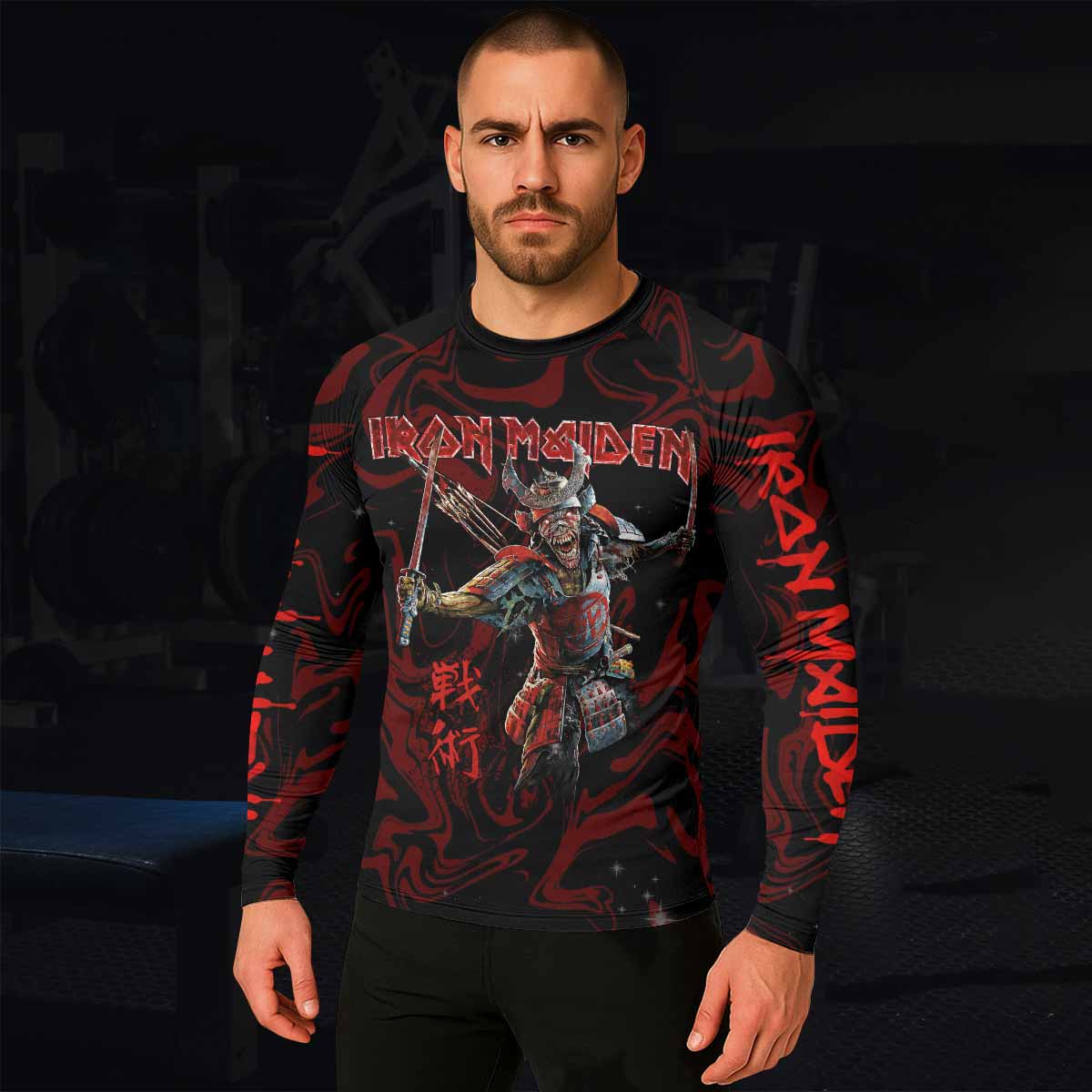 Iron Maiden Senjutsu Samurai Eddie Men's Rash Guard Long Sleeve - lifestyle view