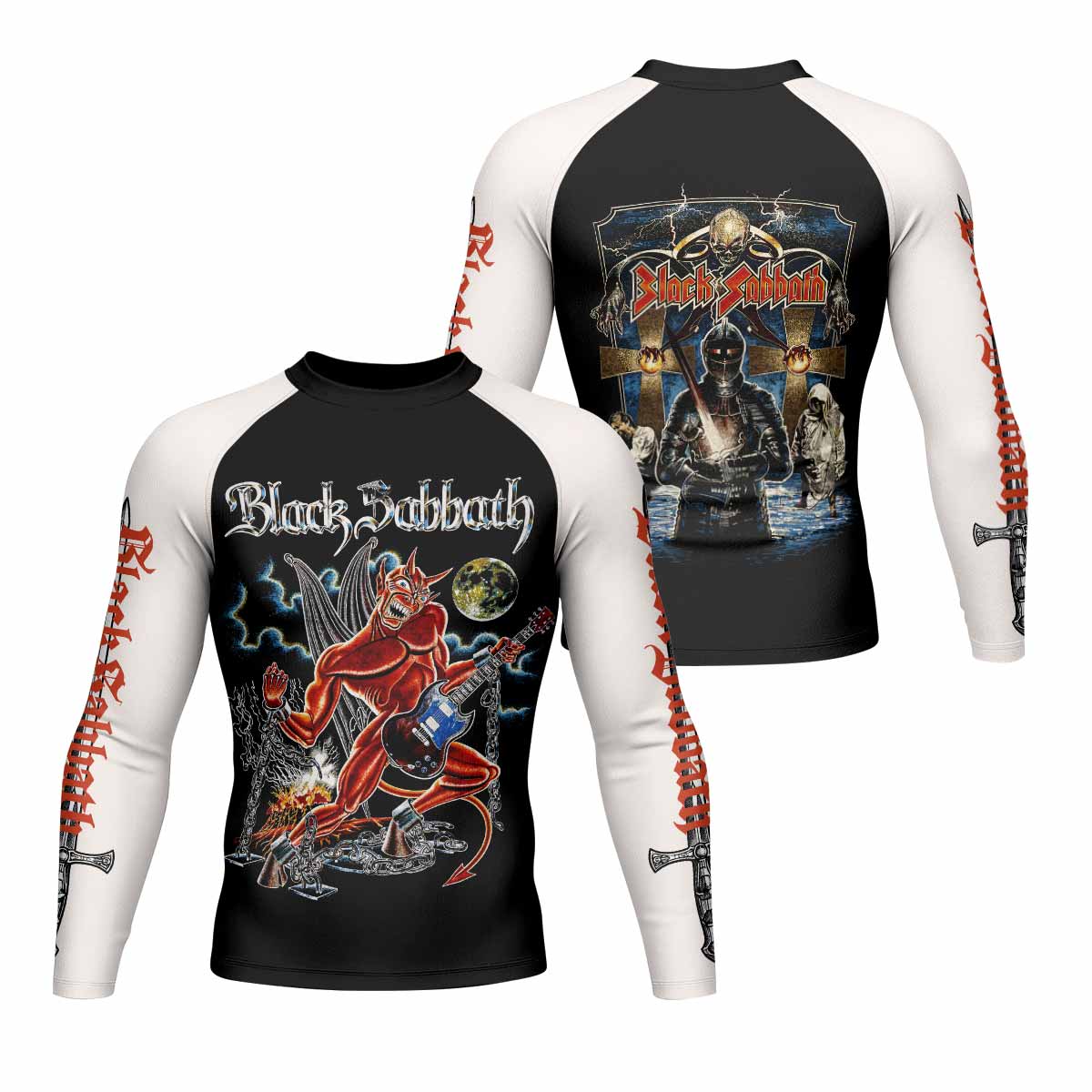 Black Sabbath Live Evil Men's Rash Guard Long Sleeve - front and back view