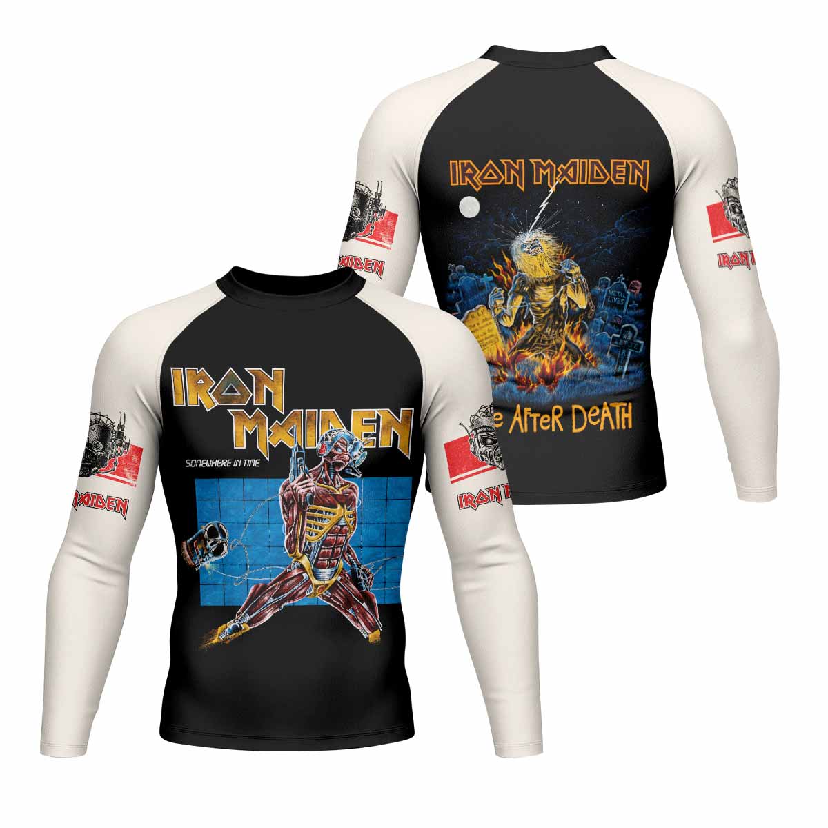 Iron Maiden Live After Death Men's Rash Guard Long Sleeve - front and back view