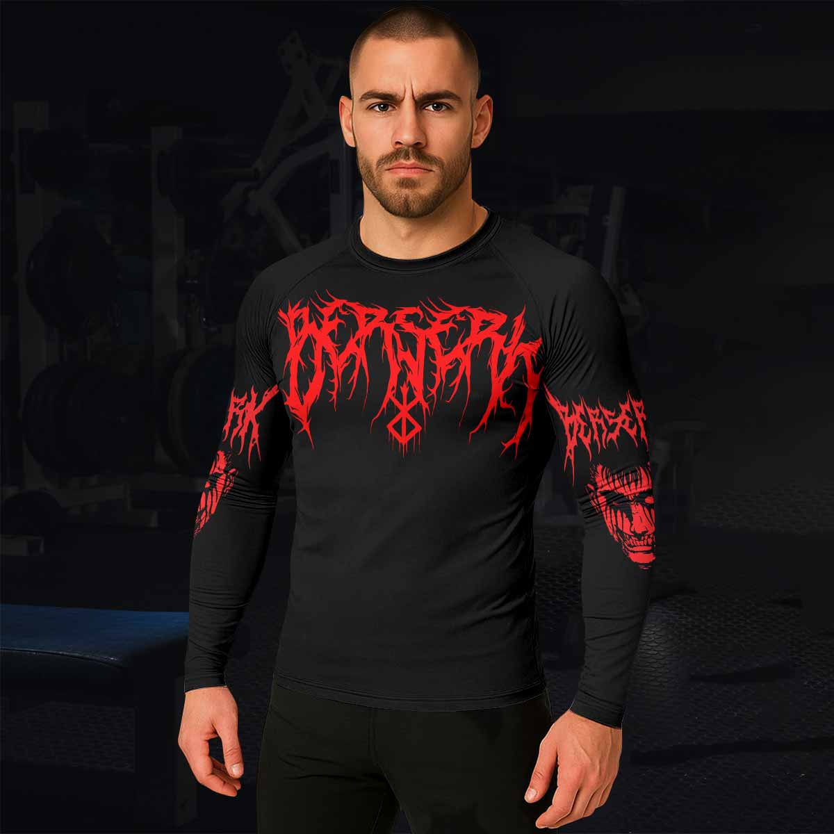 Berserk Metal Skull Knight Men's Rash Guard Long Sleeve - lifestyle view