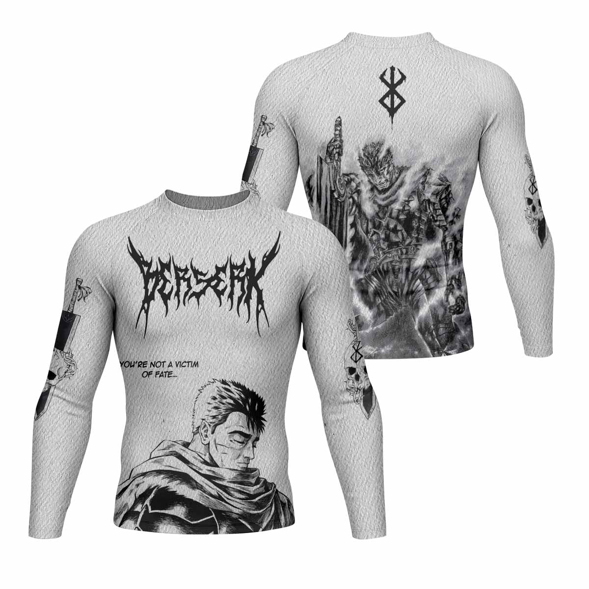 Berserk Metal Guts Men's Rash Guard Long Sleeve - front and back view