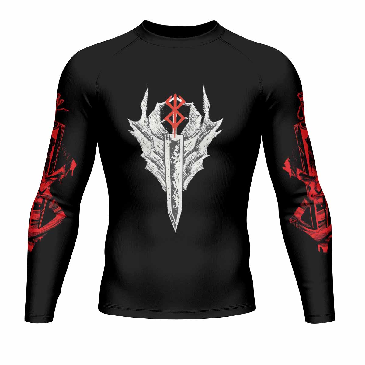 Berserk Black Swordsman Guts Men's Rash Guard Long Sleeve - front view mockup