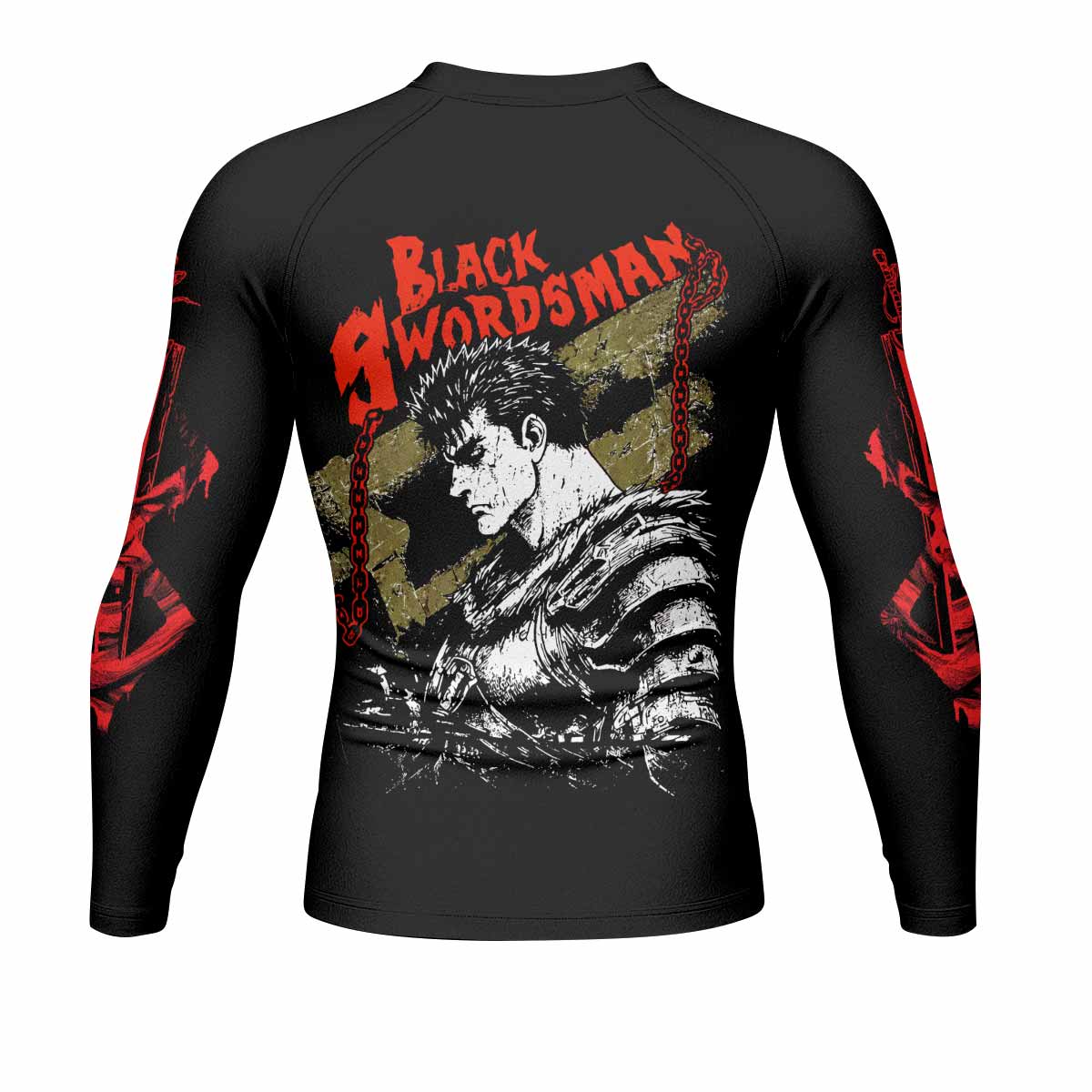 Berserk Black Swordsman Guts Men's Rash Guard Long Sleeve - back view mockup