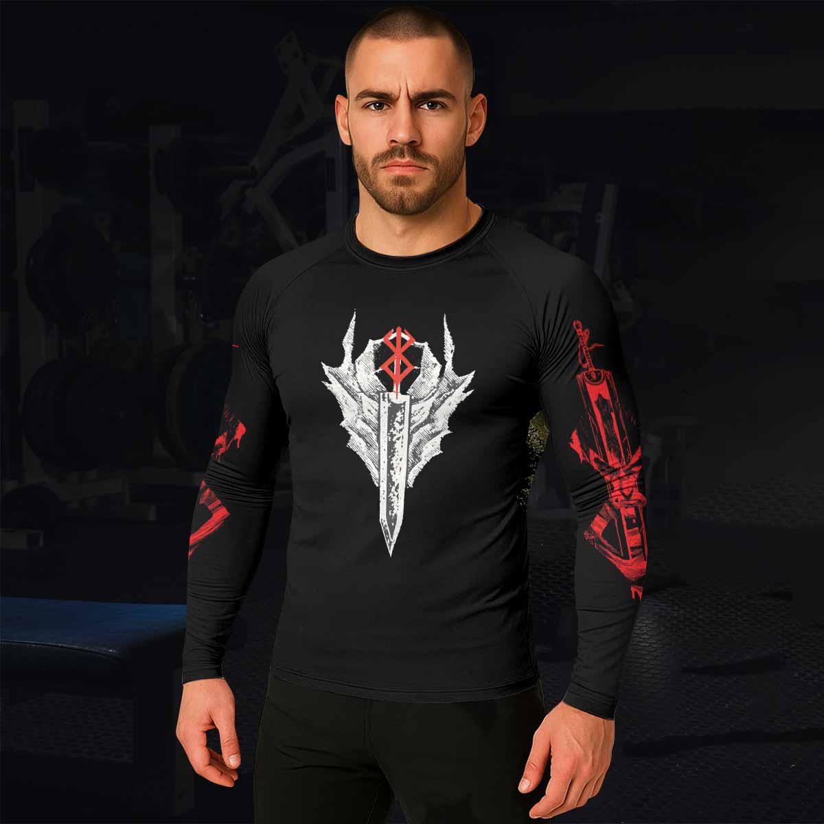 Berserk Black Swordsman Guts Men's Rash Guard Long Sleeve - lifestyle view