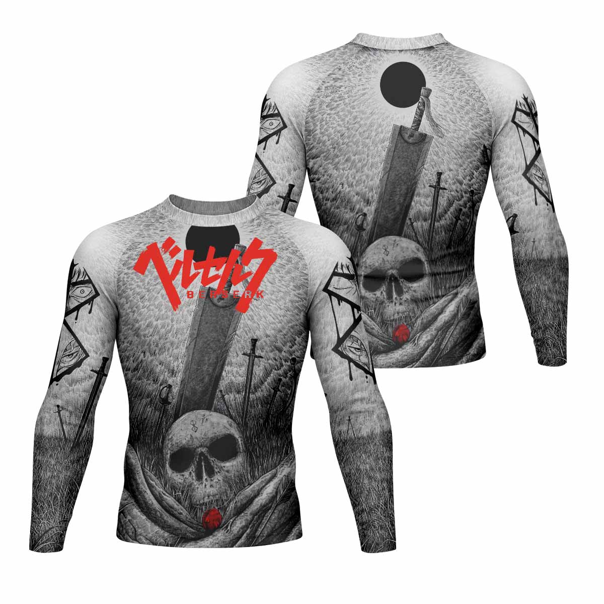 Berserk Eclipse Men's Rash Guard Long Sleeve - front and back view