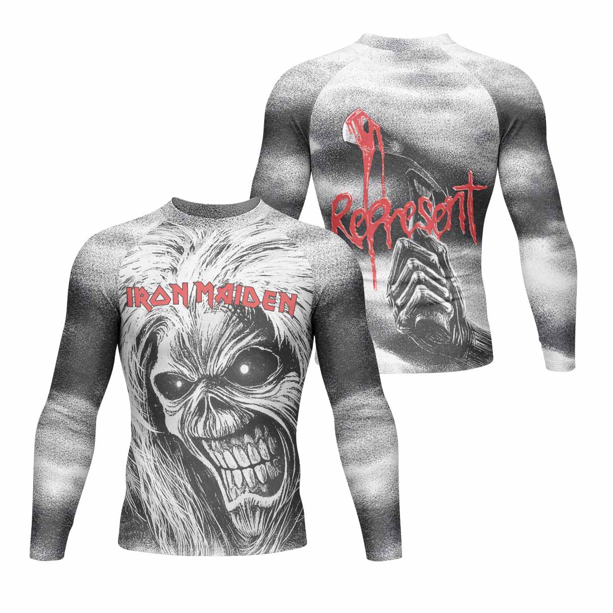 Iron Maiden Killers Men's Rash Guard Long Sleeve - front and back view