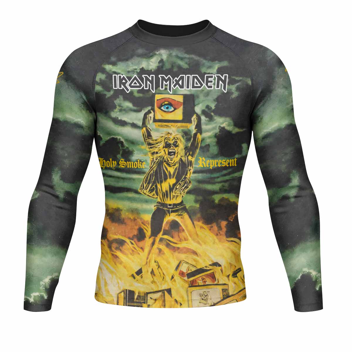 Iron Maiden Holy Smoke Men's Rash Guard Long Sleeve - front view mockup