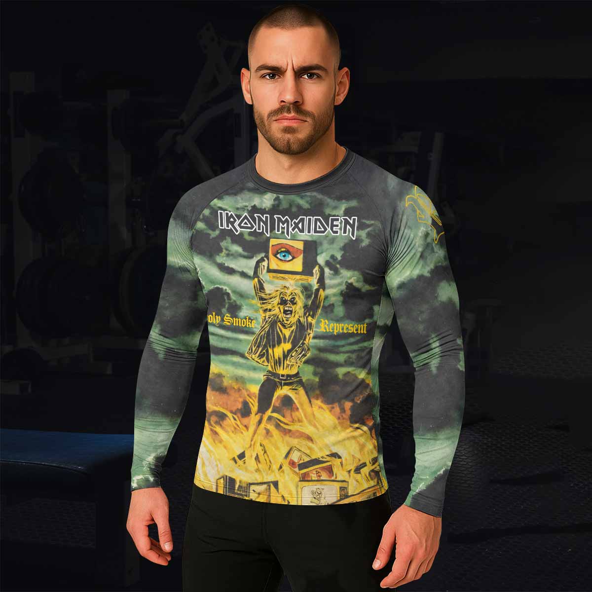 Iron Maiden Holy Smoke Men's Rash Guard Long Sleeve - lifestyle view