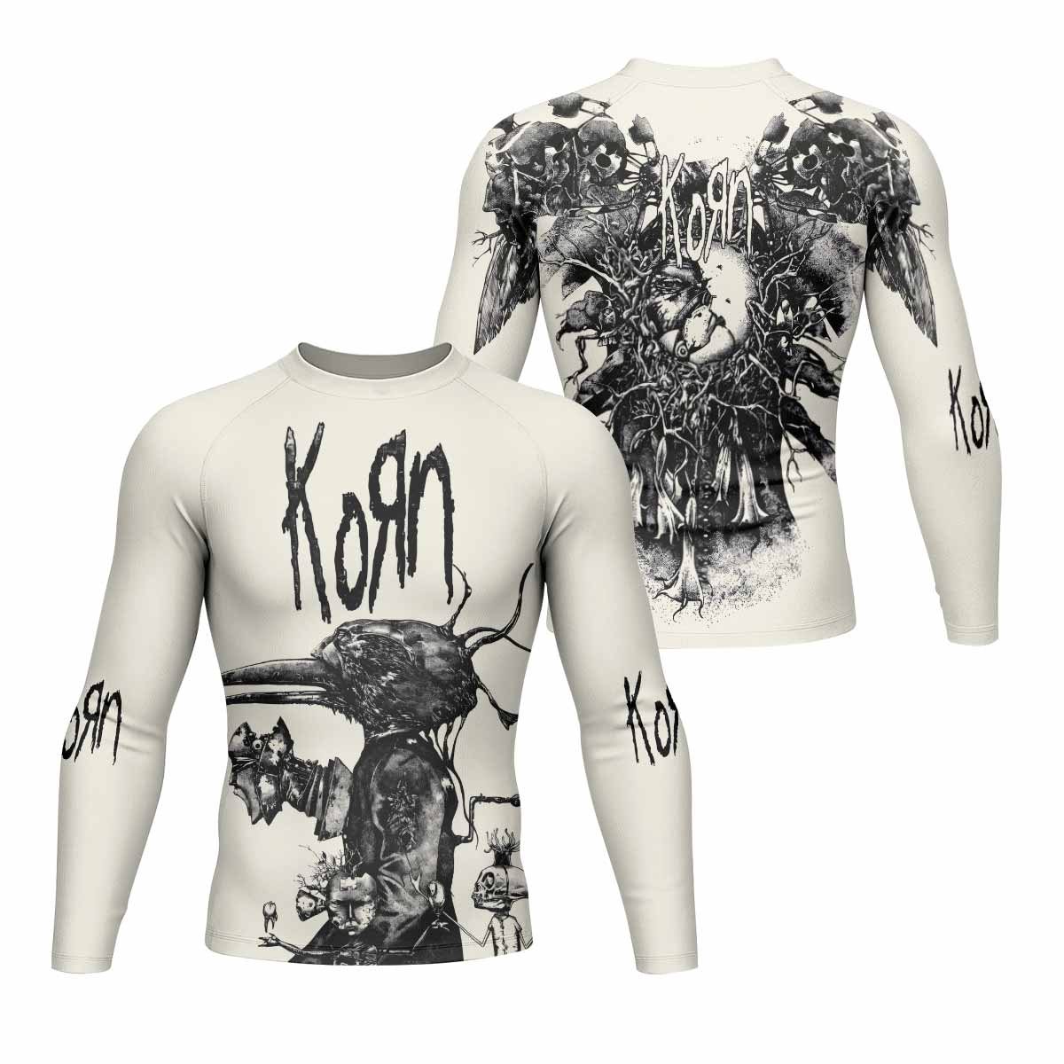 Korn Eye Of Heart Men's Rash Guard Long Sleeve - front and back view
