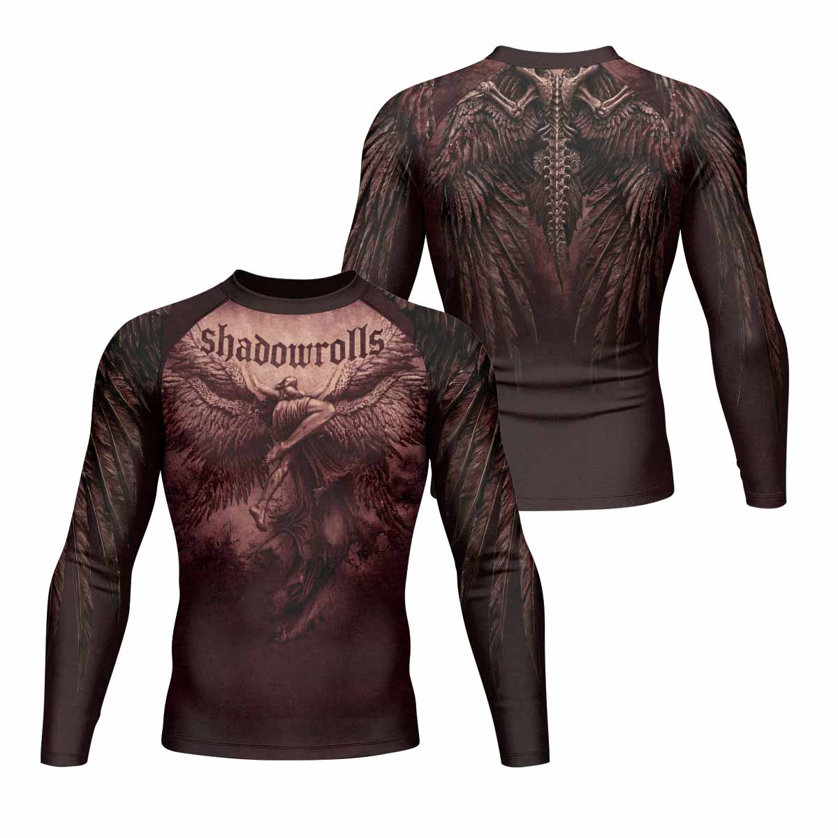 Bones of Grace Dark Angel Men's Rash Guard Long Sleeve - front and back view