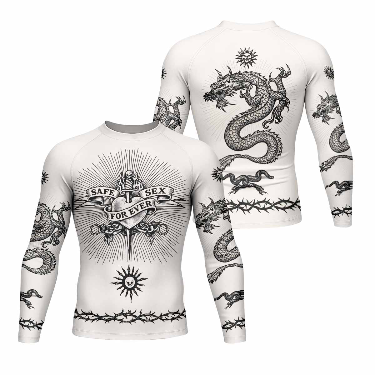 Dragon Tattoo Men's Rash Guard Long Sleeve - front and back view
