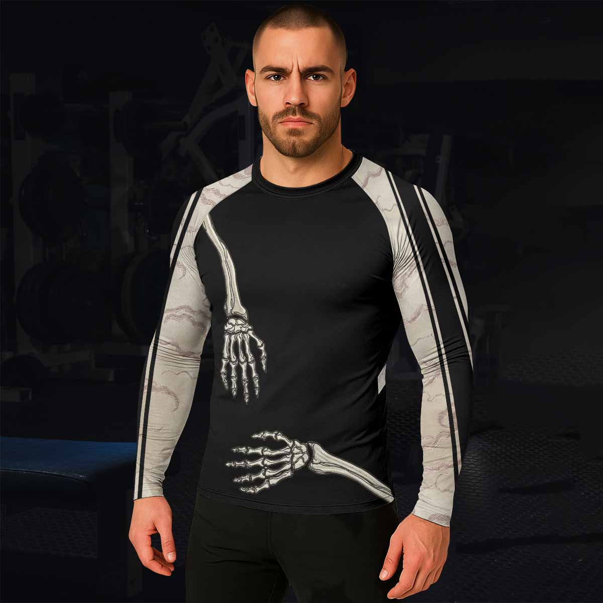 Bare Bones Skeleton Men's Rash Guard Long Sleeve - lifestyle view