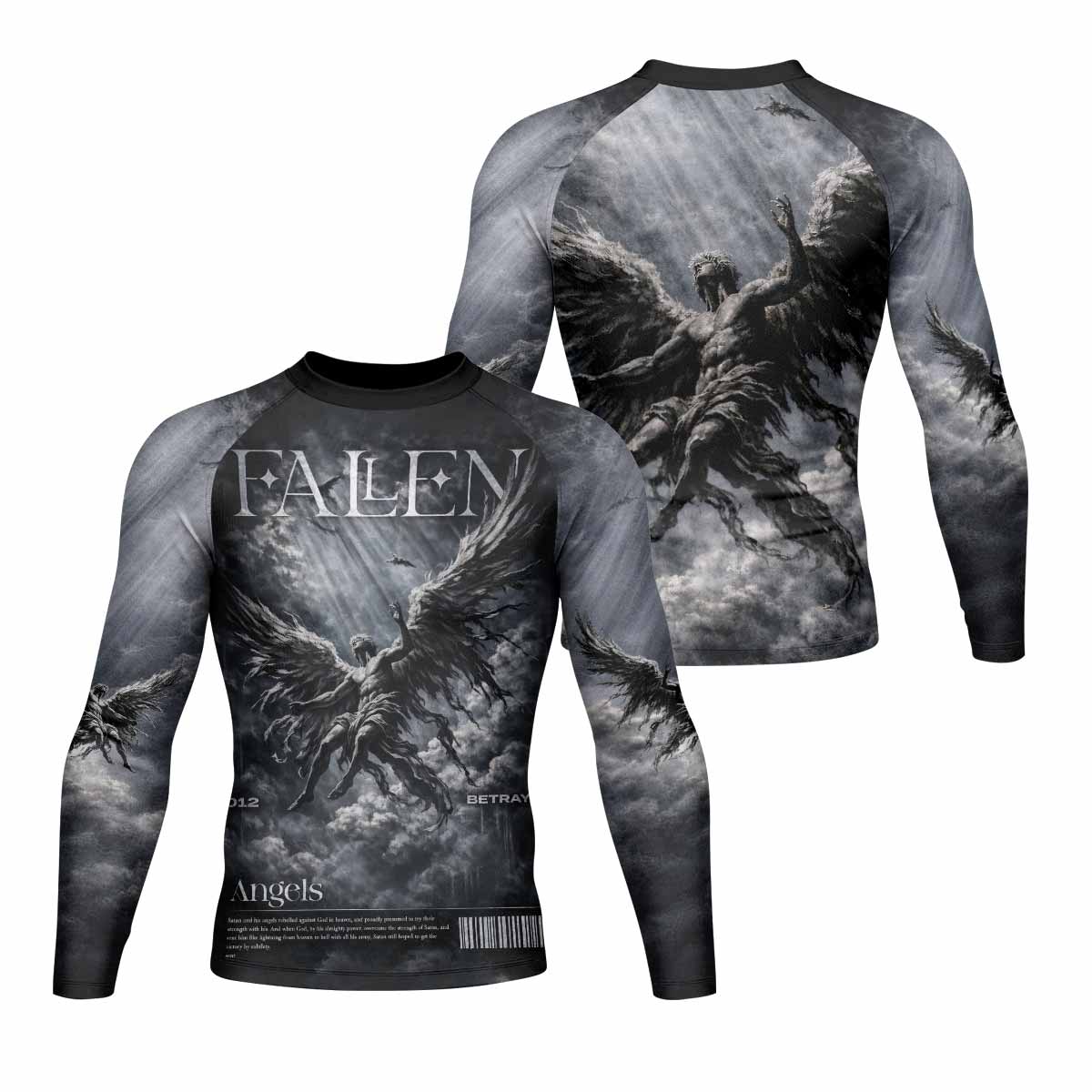 Fallen Angels Men's Rash Guard Long Sleeve - front and back view