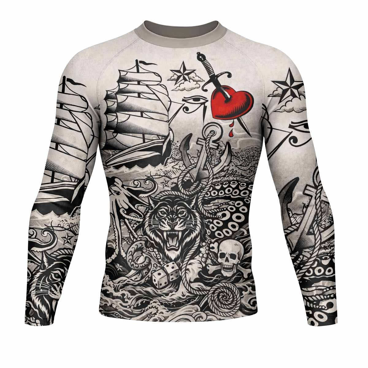 Savage Ocean Irezumi Men's Rash Guard Long Sleeve - front view mockup