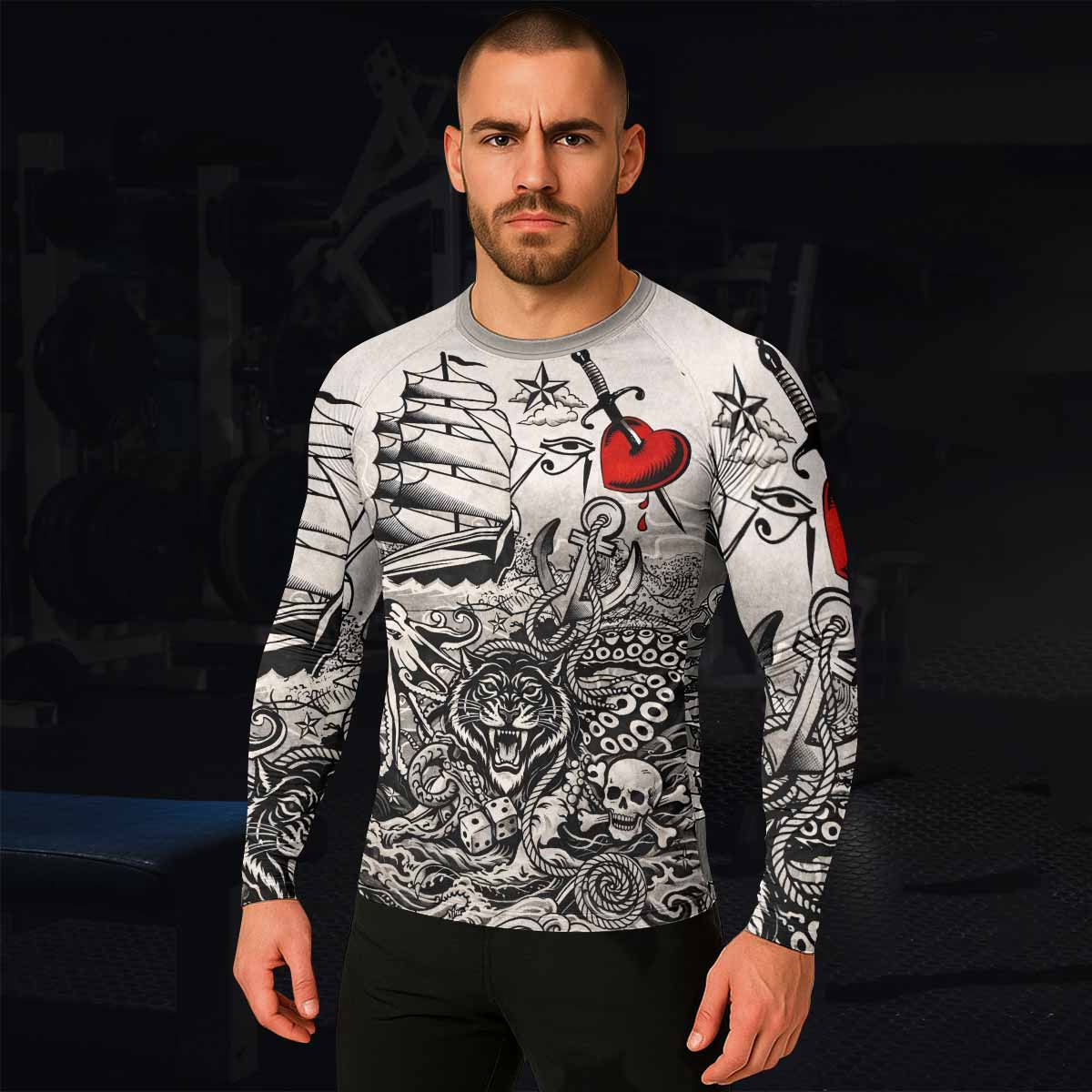 Savage Ocean Irezumi Men's Rash Guard Long Sleeve - lifestyle view