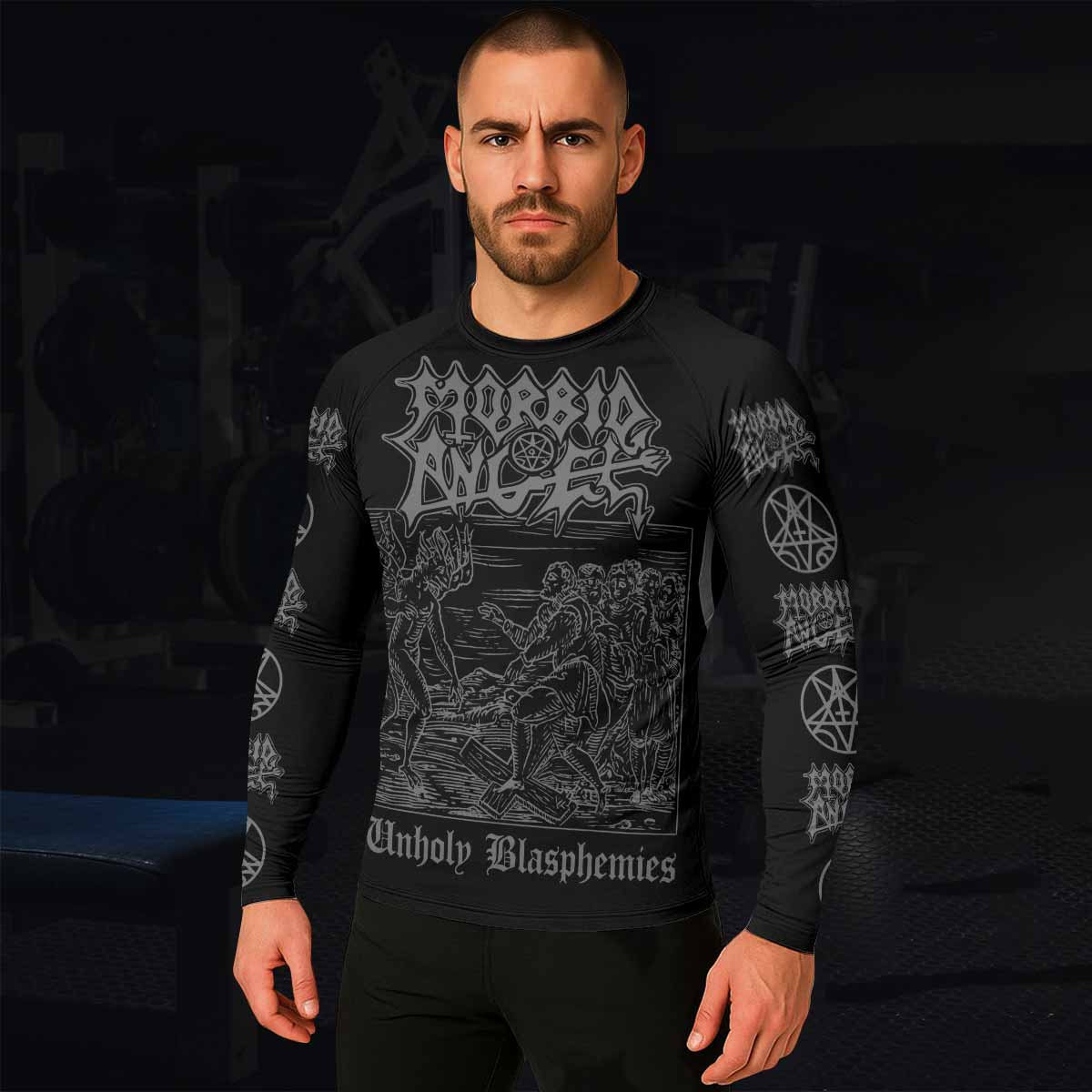 Morbid Angel Unholy Blasphemies Men's Rash Guard Long Sleeve - lifestyle view