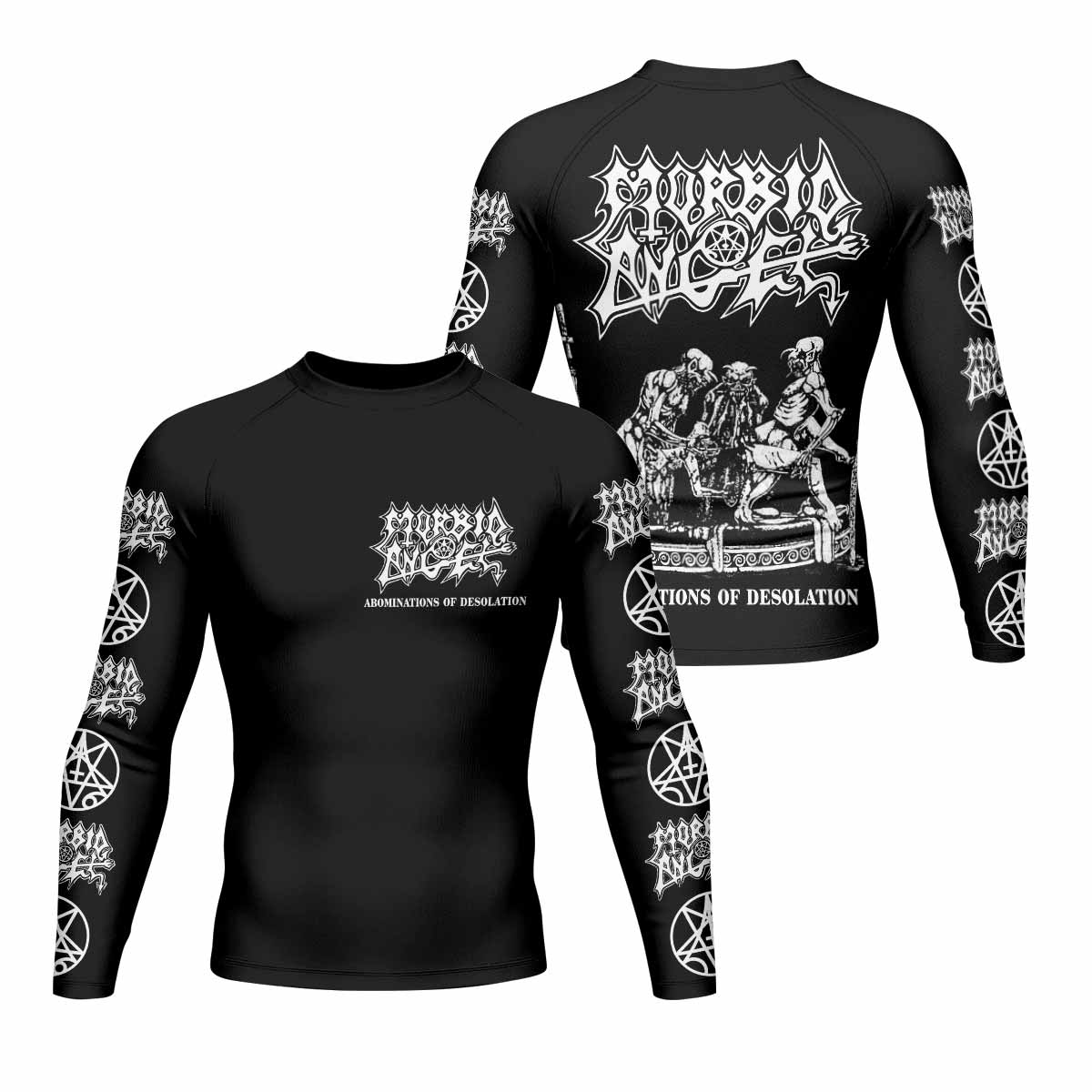 Morbid Angel Abominations of Desolation Men's Rash Guard Long Sleeve - front and back view