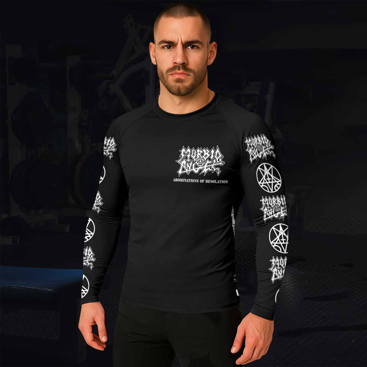 Morbid Angel Abominations of Desolation Men's Rash Guard Long Sleeve - lifestyle view