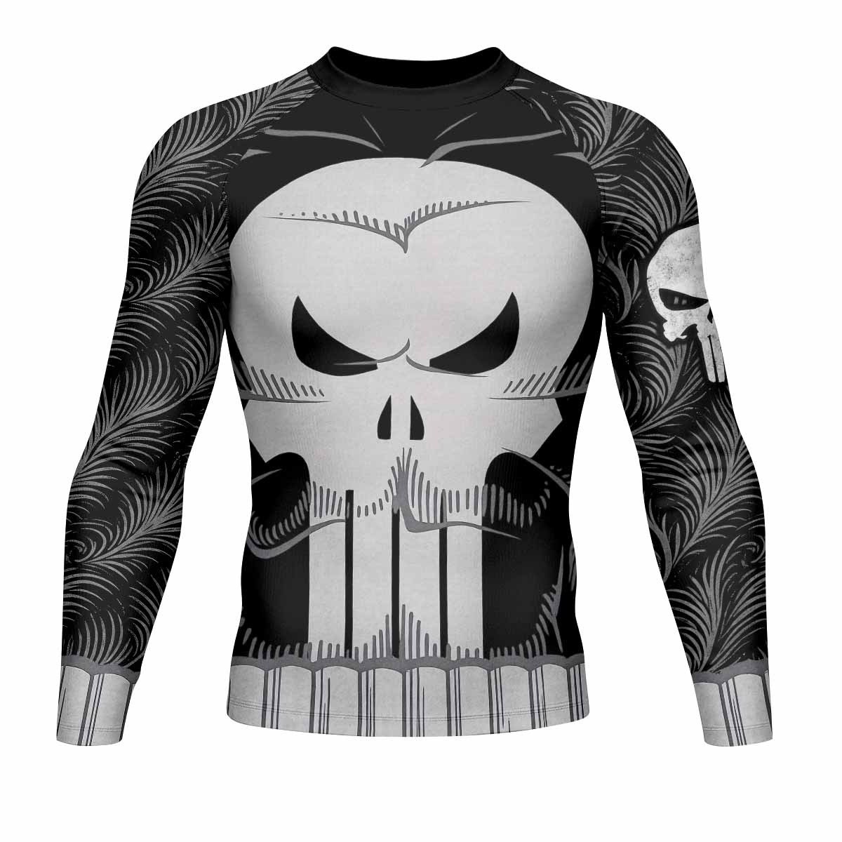 Punisher Skull Tactical Men's Rash Guard Long Sleeve - front view mockup