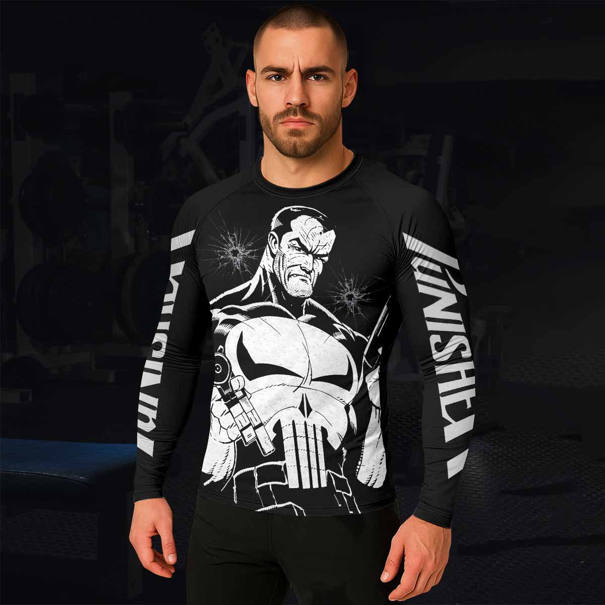 The Punisher Comic Frank Castle Men's Rash Guard Long Sleeve - lifestyle view