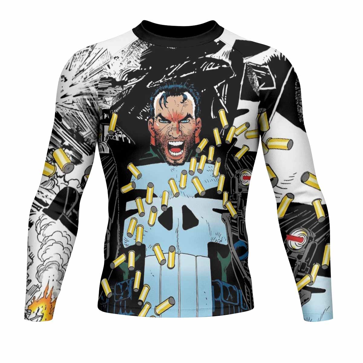 Punisher Bullet Storm Frank Castle Men's Rash Guard Long Sleeve - front view mockup