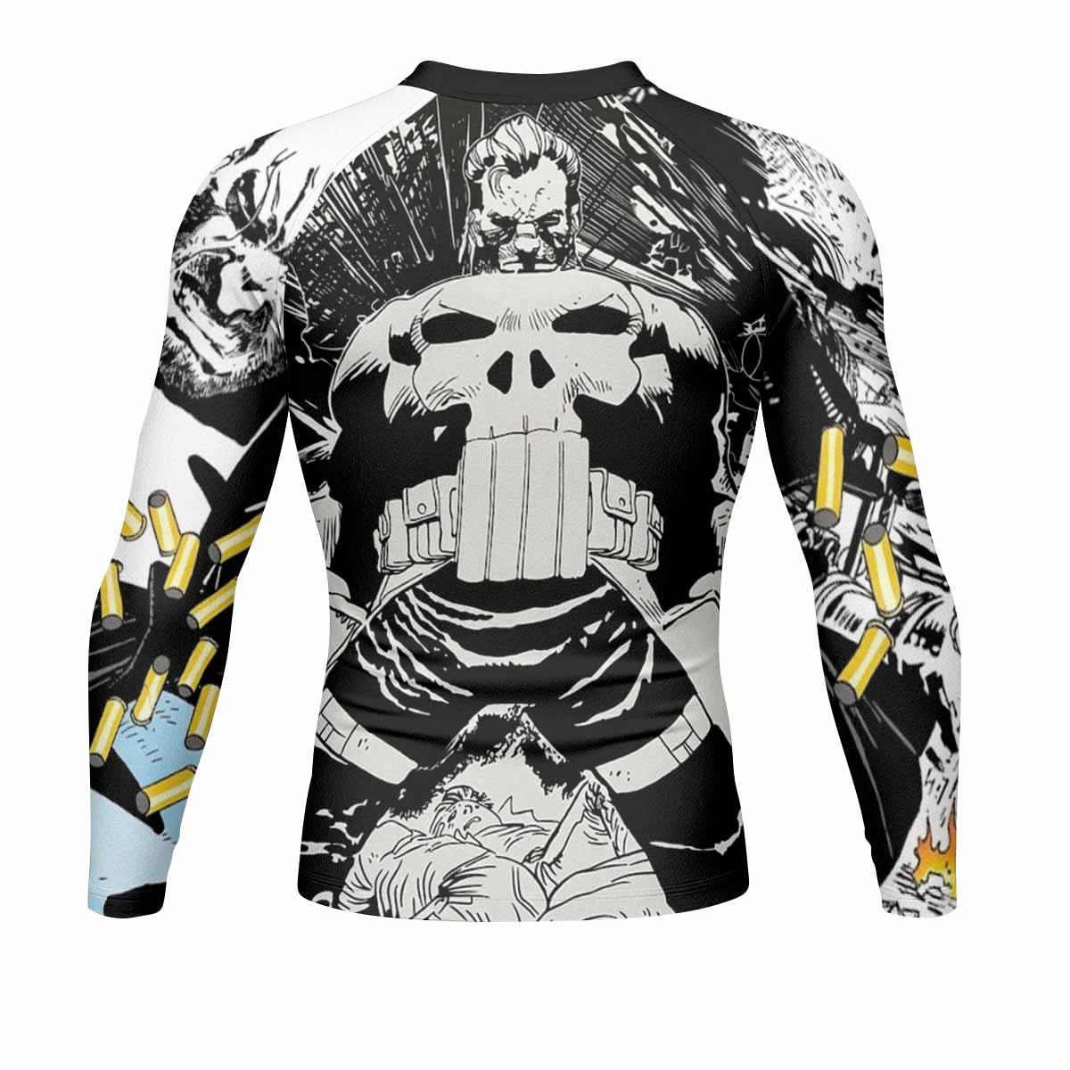 Punisher Bullet Storm Frank Castle Men's Rash Guard Long Sleeve - back view mockup