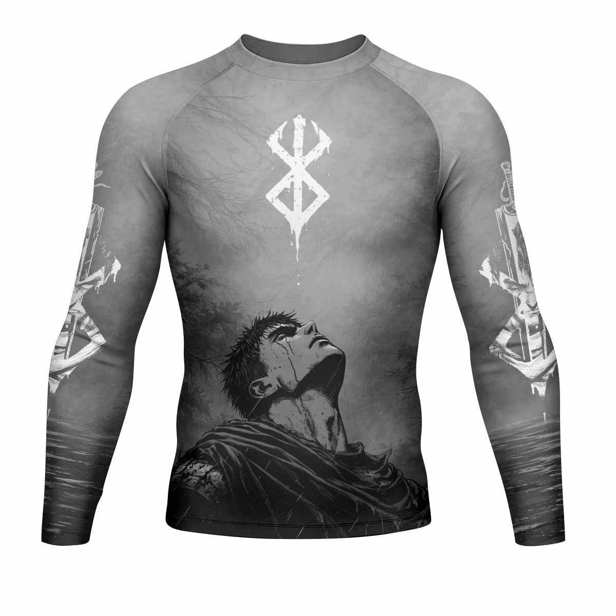 Berserk Guts Sorrow Men's Rash Guard Long Sleeve - front view mockup