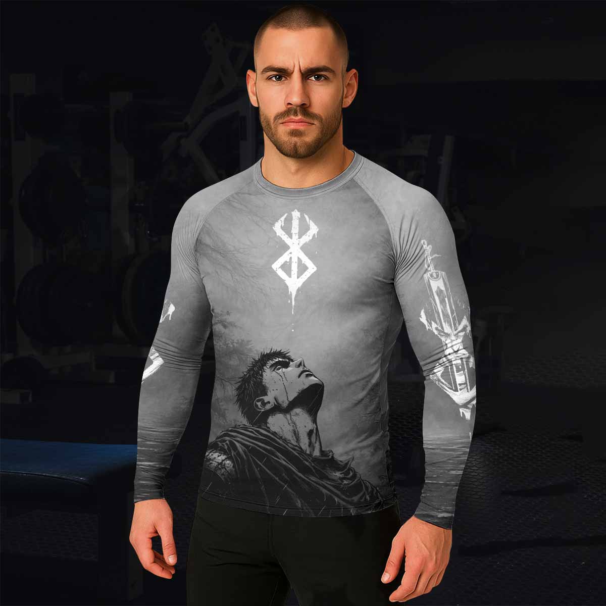 Berserk Guts Sorrow Men's Rash Guard Long Sleeve - lifestyle view