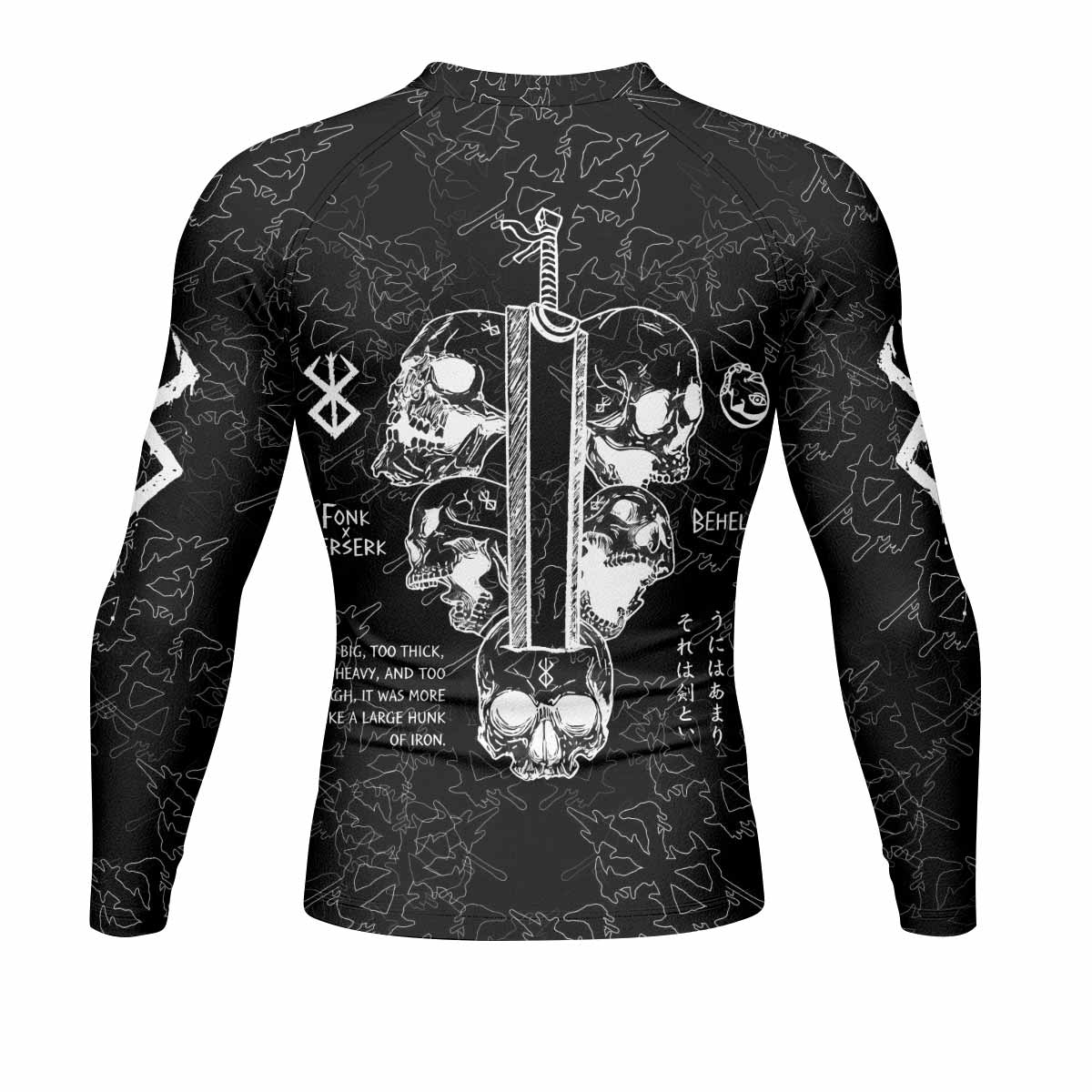 Berserk Dragon Slayer Skull Men's Rash Guard Long Sleeve - back view mockup