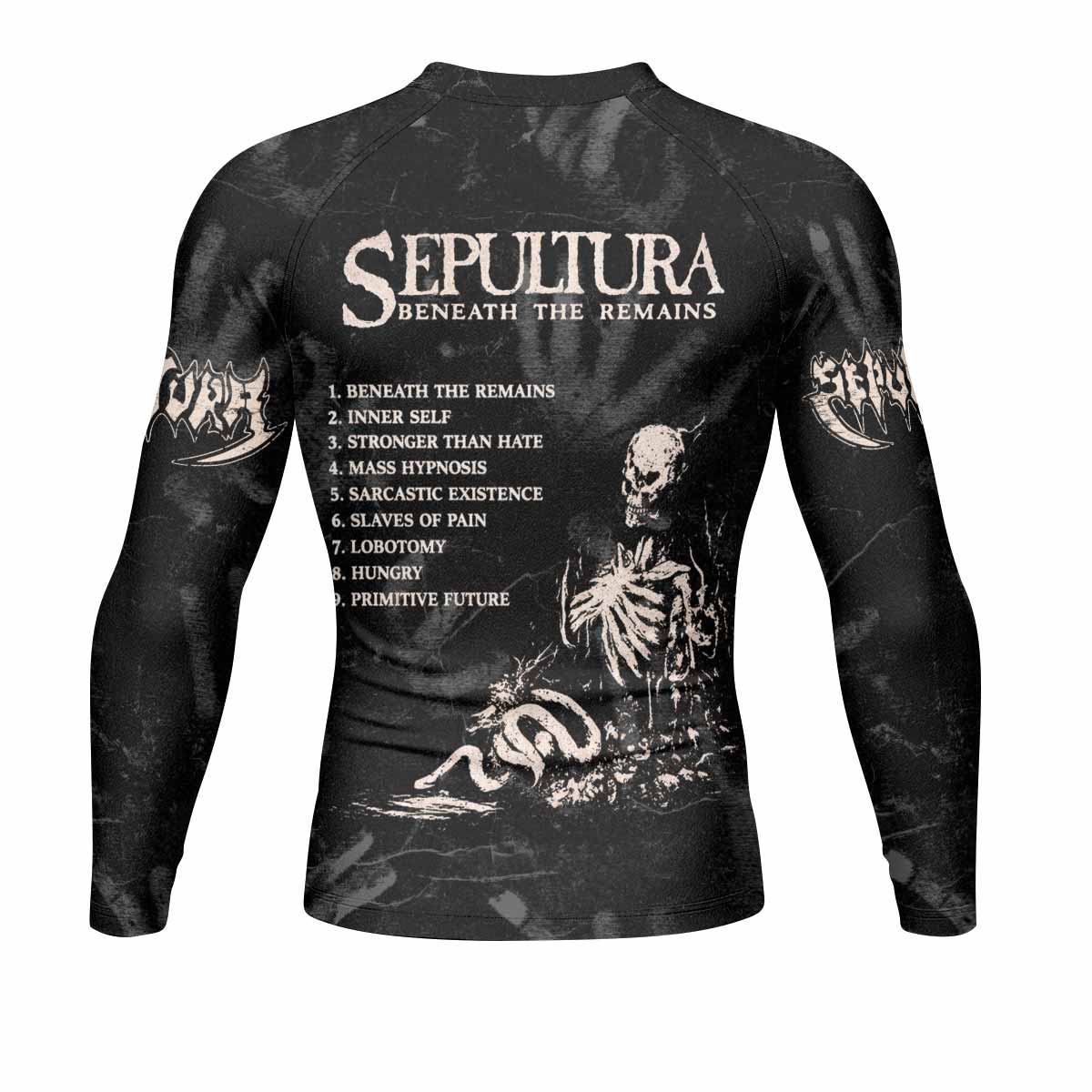 Sepultura Beneath the Remains Men's Rash Guard Long Sleeve - back view mockup