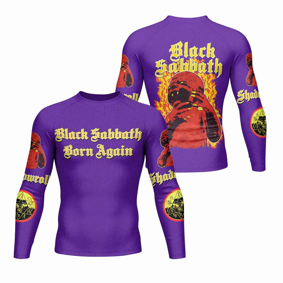 Born Again Black Sabbath Men's Rash Guard Long Sleeve - front and back view
