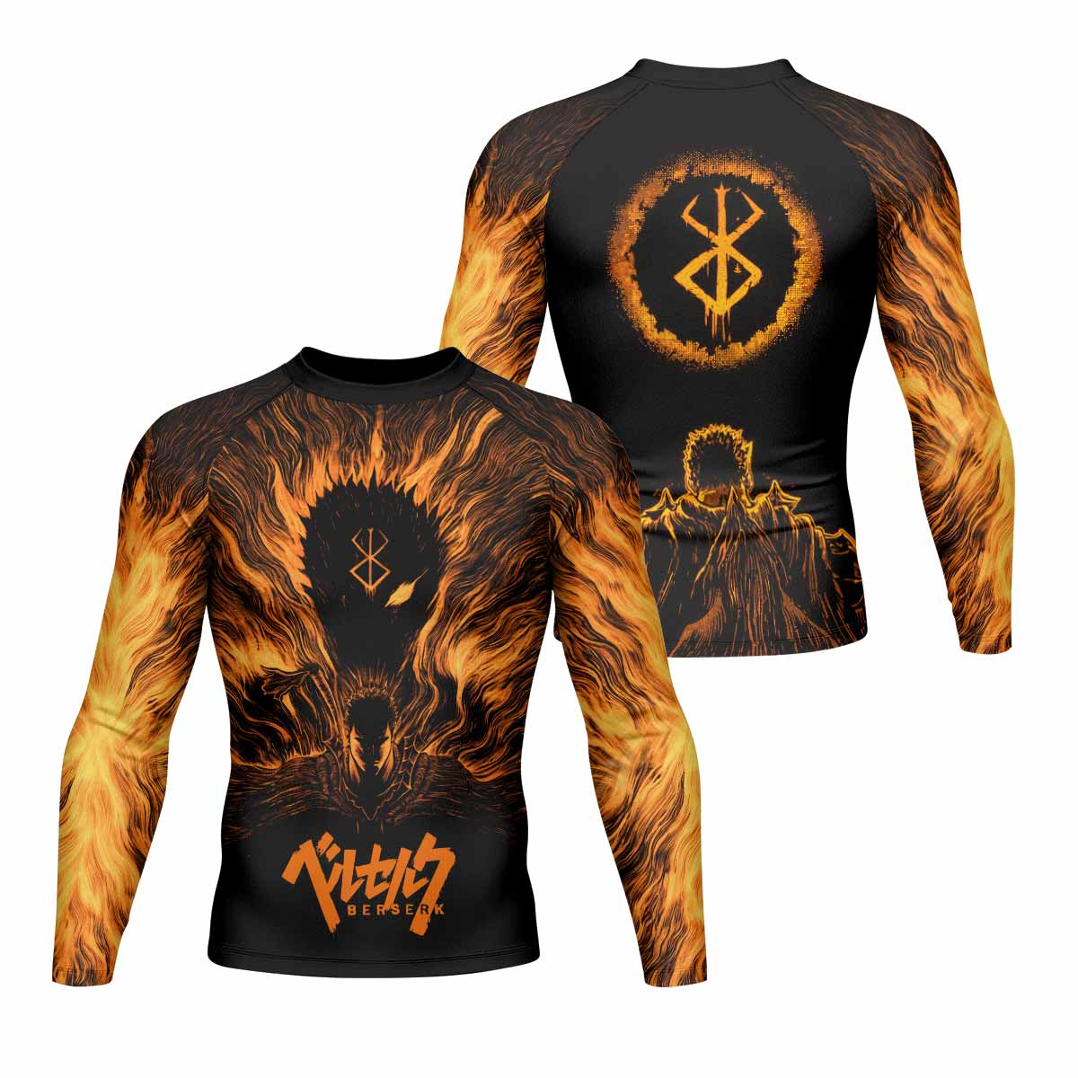 Beast of Darkness Berserk Men's Rash Guard Long Sleeve - front and back view