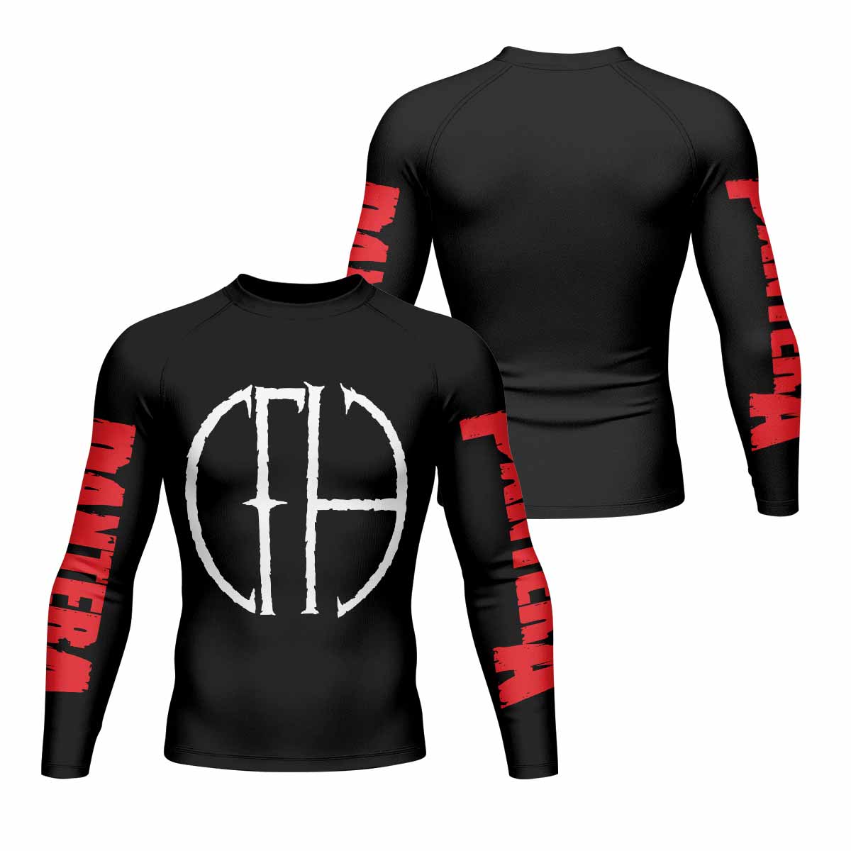Pantera Cowboys From Hell Logo Men's Rash Guard Long Sleeve - front and back view