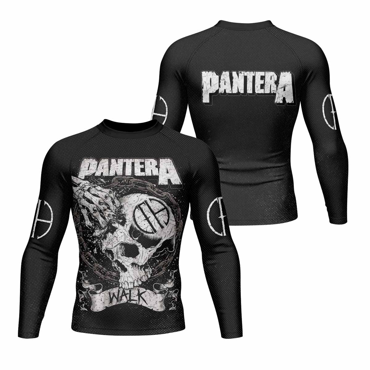 Pantera Walk Skull Men's Rash Guard Long Sleeve - front and back view