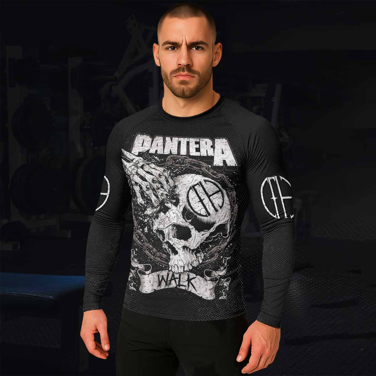 Pantera Walk Skull Men's Rash Guard Long Sleeve - lifestyle view
