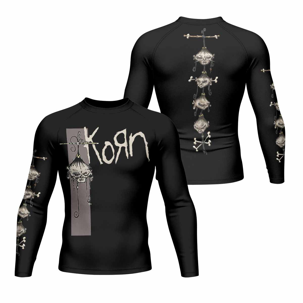 Korn Gothic Spine Men's Rash Guard Long Sleeve - front and back view