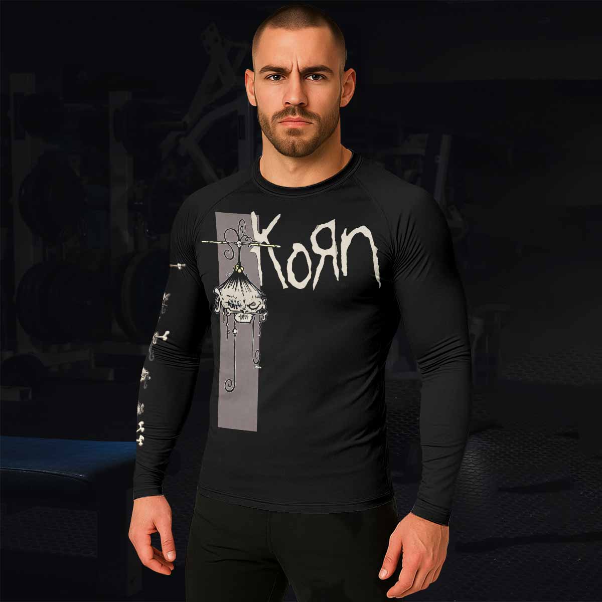 Korn Gothic Spine Men's Rash Guard Long Sleeve - lifestyle view