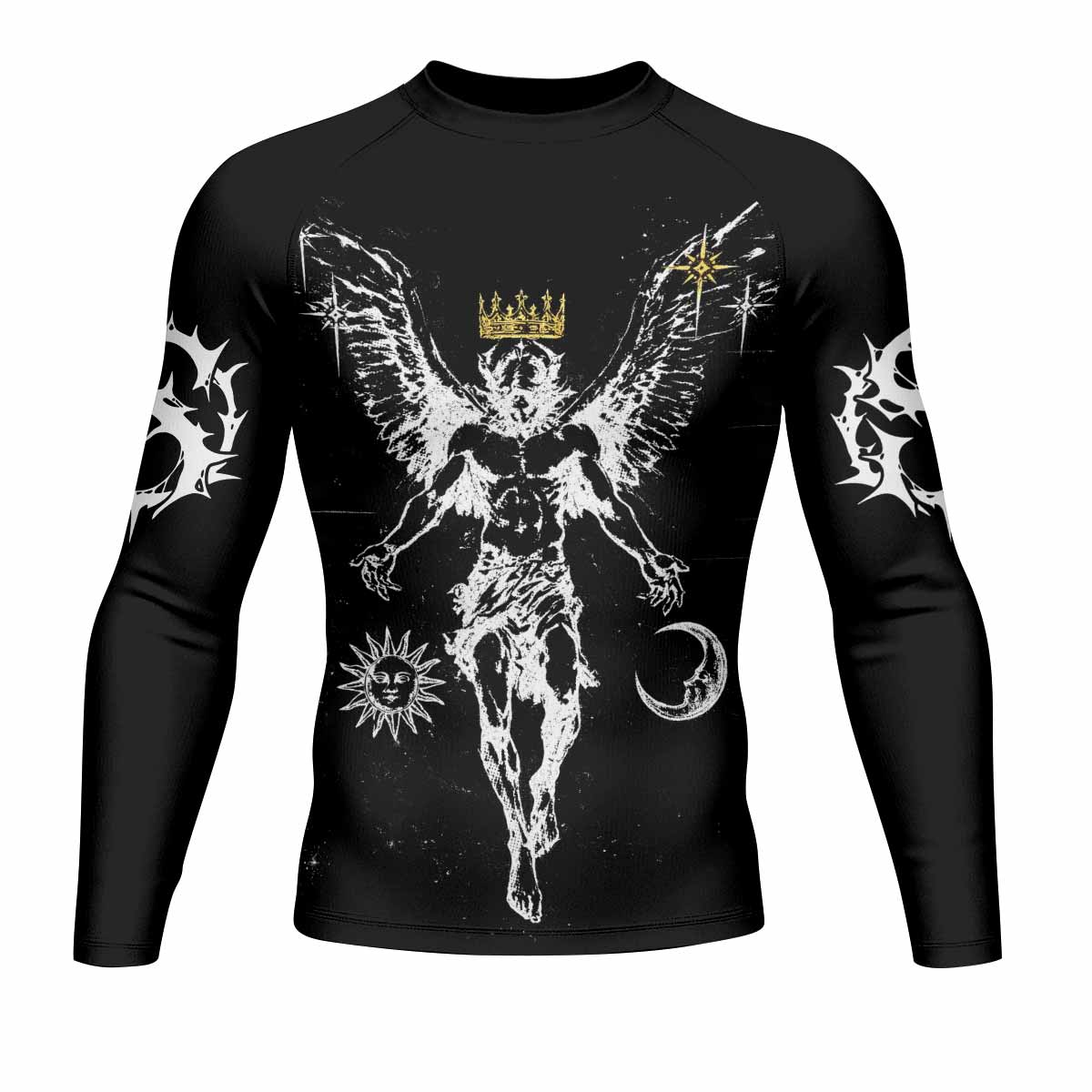 The Messenger Has Arrived Black Men's Rash Guard Long Sleeve - front view mockup