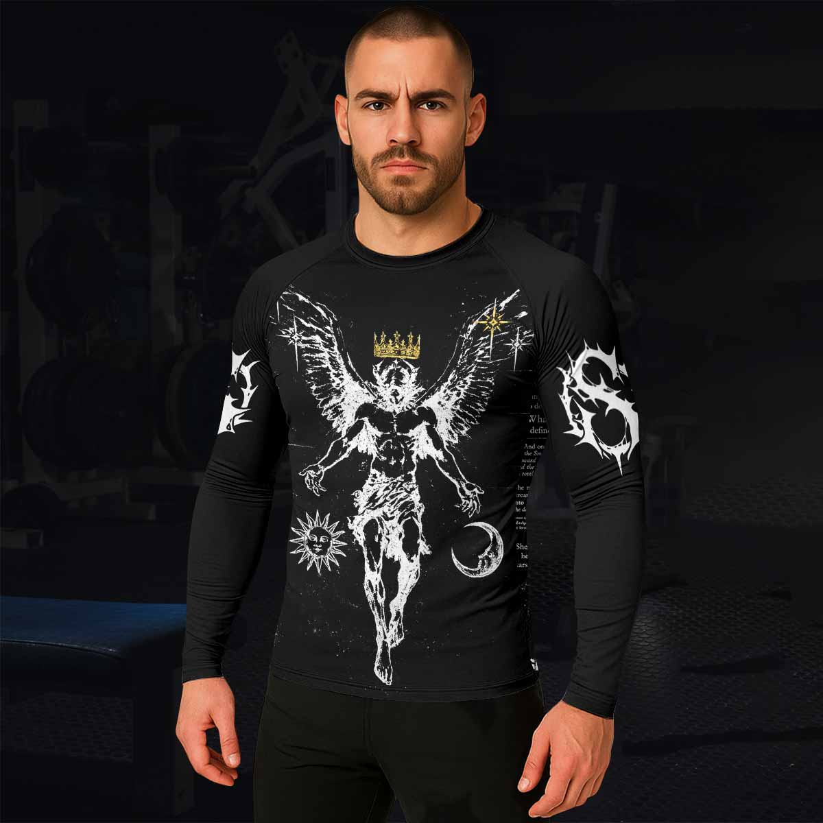 The Messenger Has Arrived Black Men's Rash Guard Long Sleeve - lifestyle view