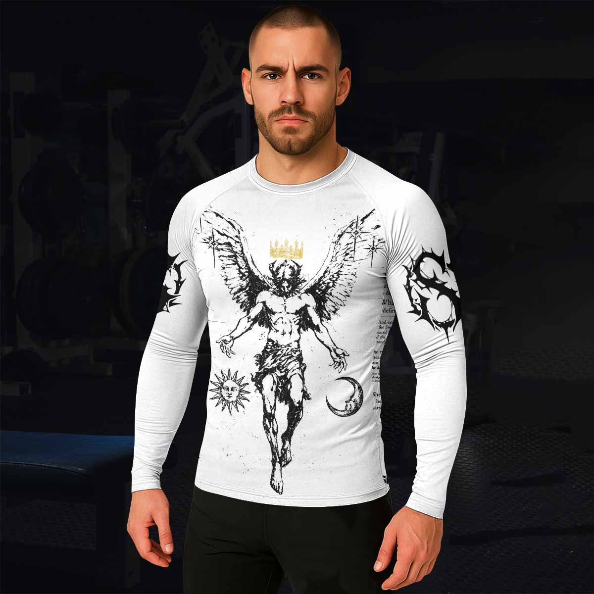 The Messenger Has Arrived White Men's Rash Guard Long Sleeve - lifestyle view