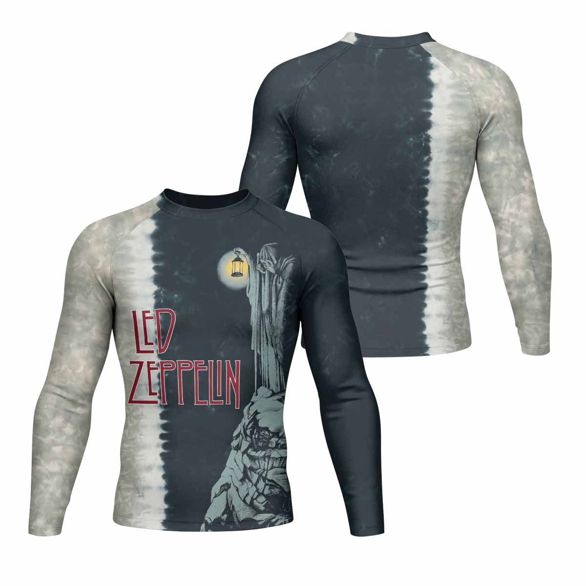 Led Zeppelin The Hermit Men's Rash Guard Long Sleeve - front and back view