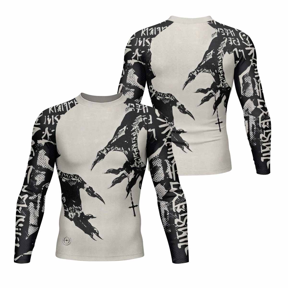 Monster Claw with Cross Men's Rash Guard Long Sleeve - front and back view