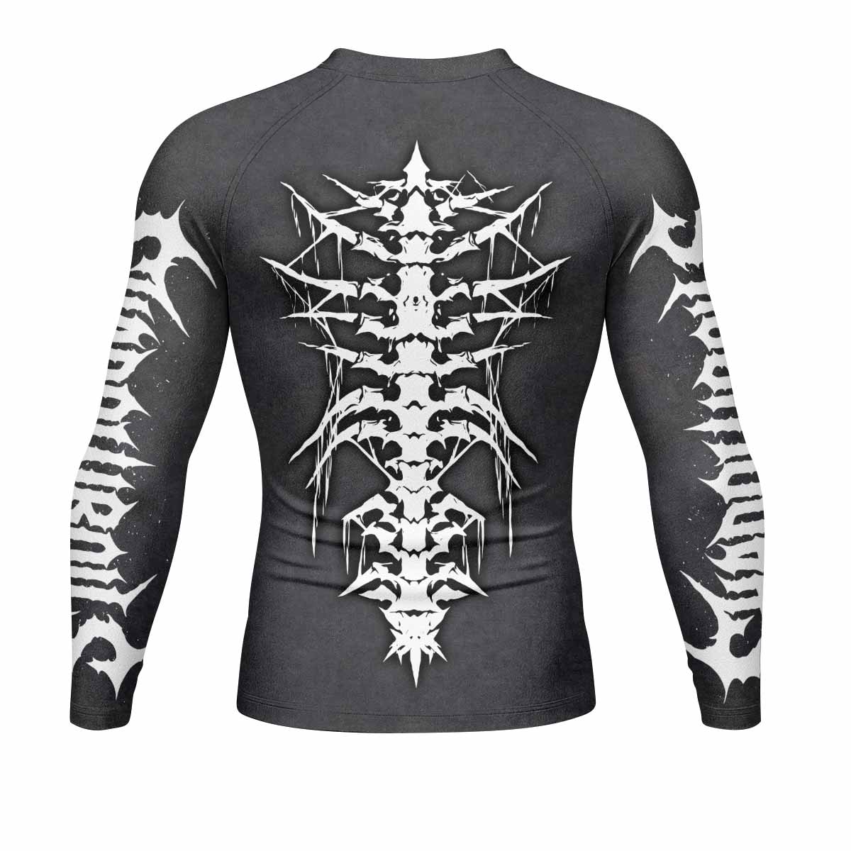 Black Metal Gothic Spine Men's Rash Guard Long Sleeve - back view mockup