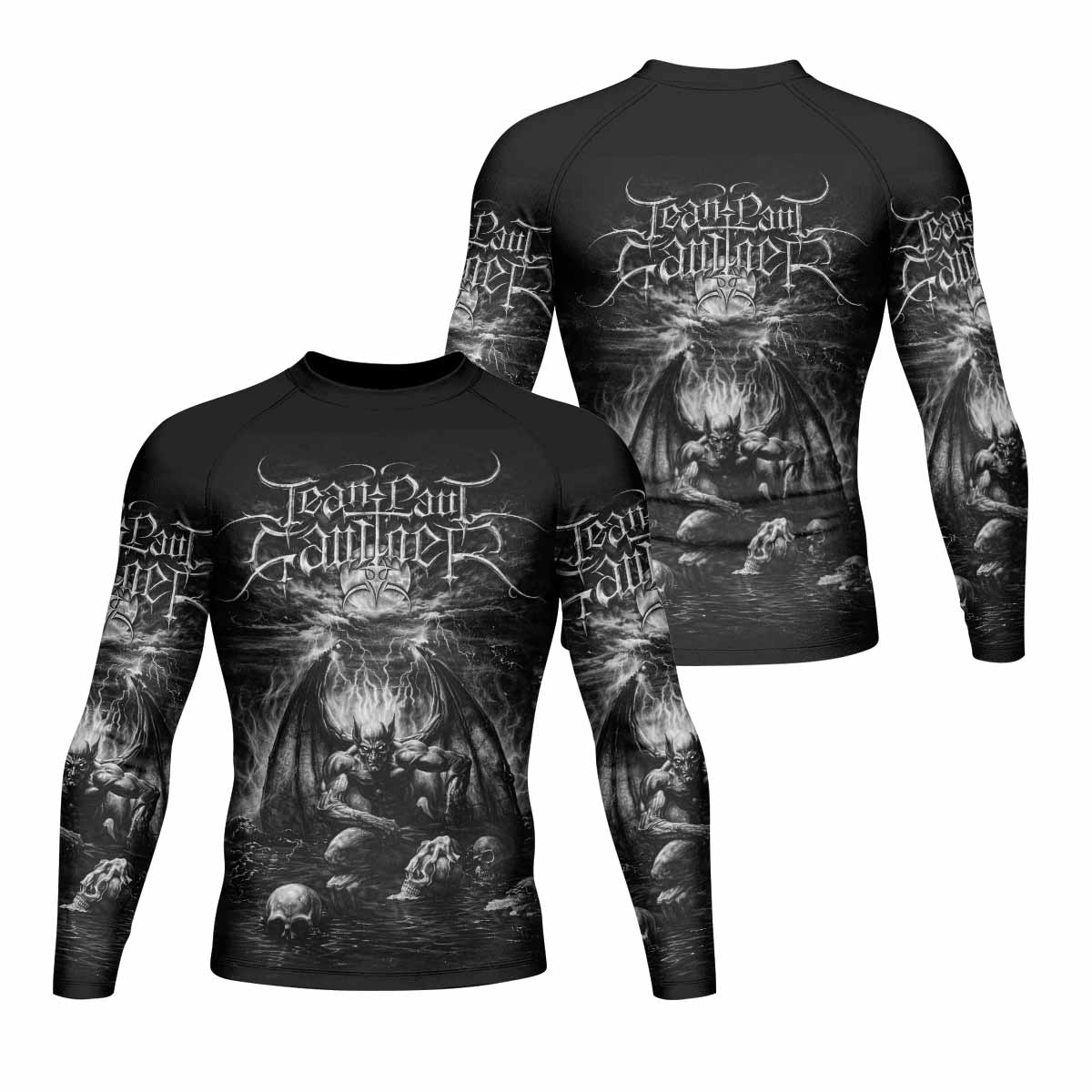 Jean Paul Gaultier Satan Men's Rash Guard Long Sleeve - front and back view