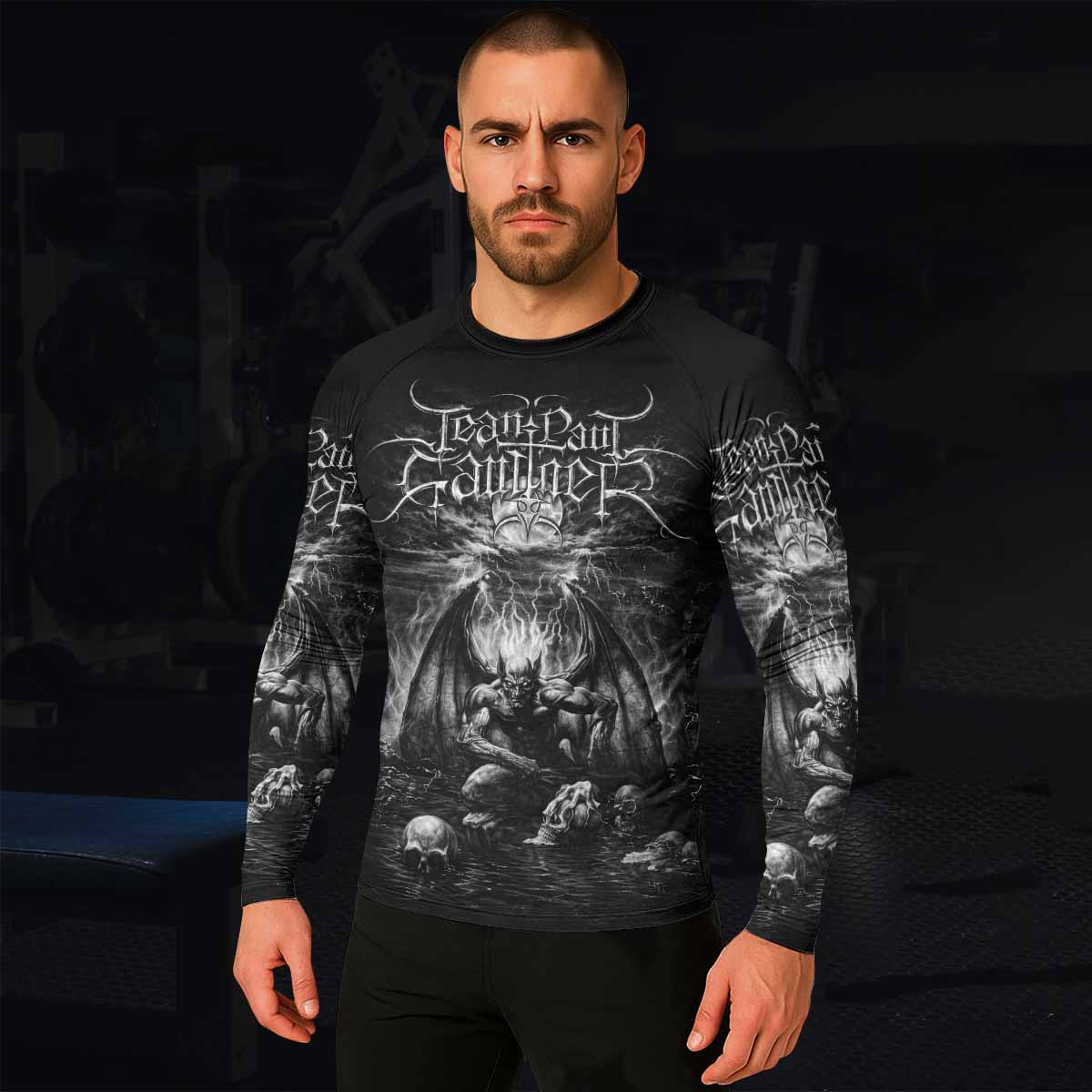 Jean Paul Gaultier Satan Men's Rash Guard Long Sleeve - lifestyle view