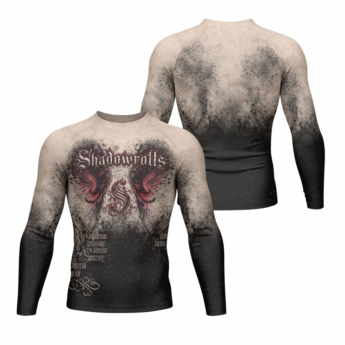 Grunge Smoke Gothic Men's Rash Guard Long Sleeve - front and back view