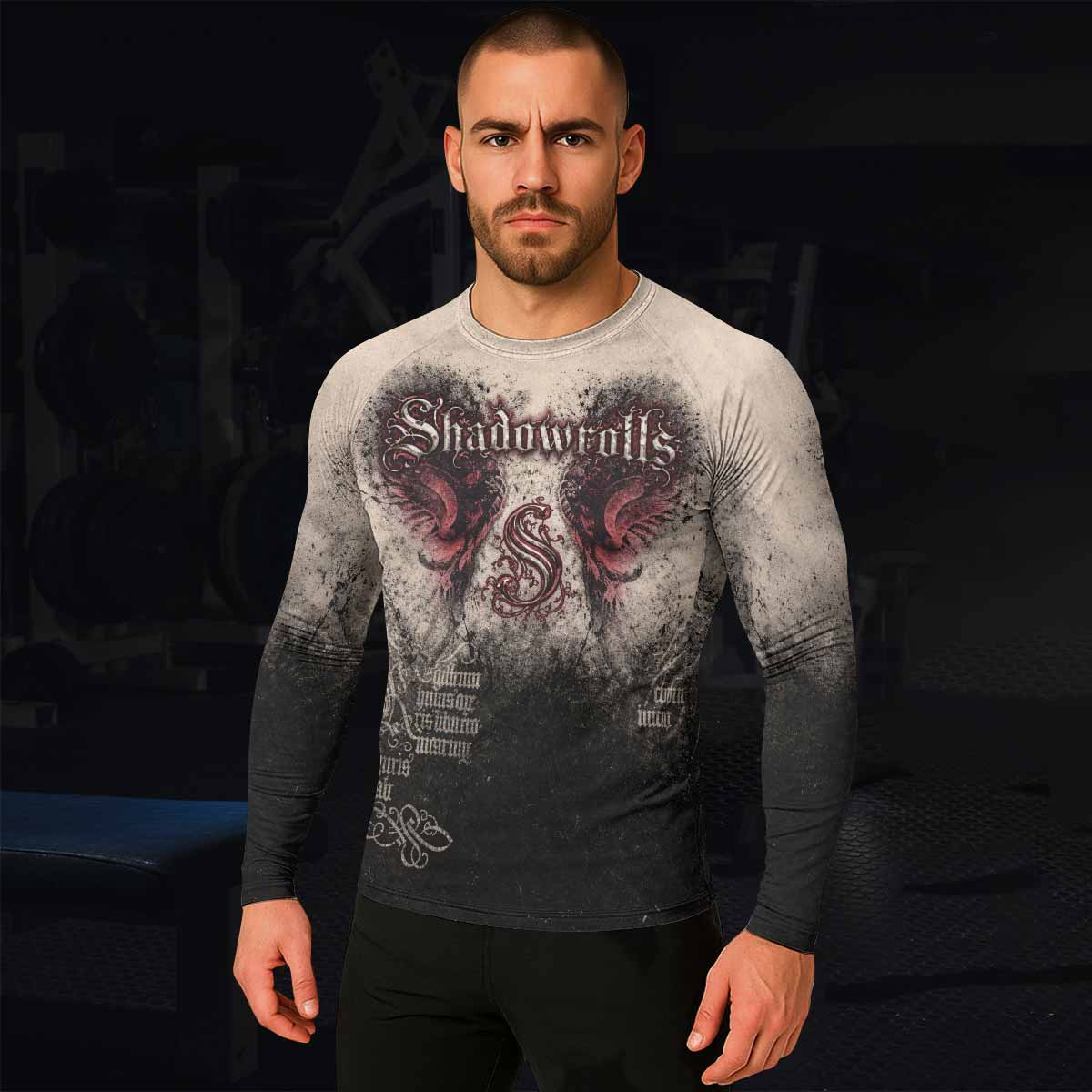 Grunge Smoke Gothic Men's Rash Guard Long Sleeve - lifestyle view
