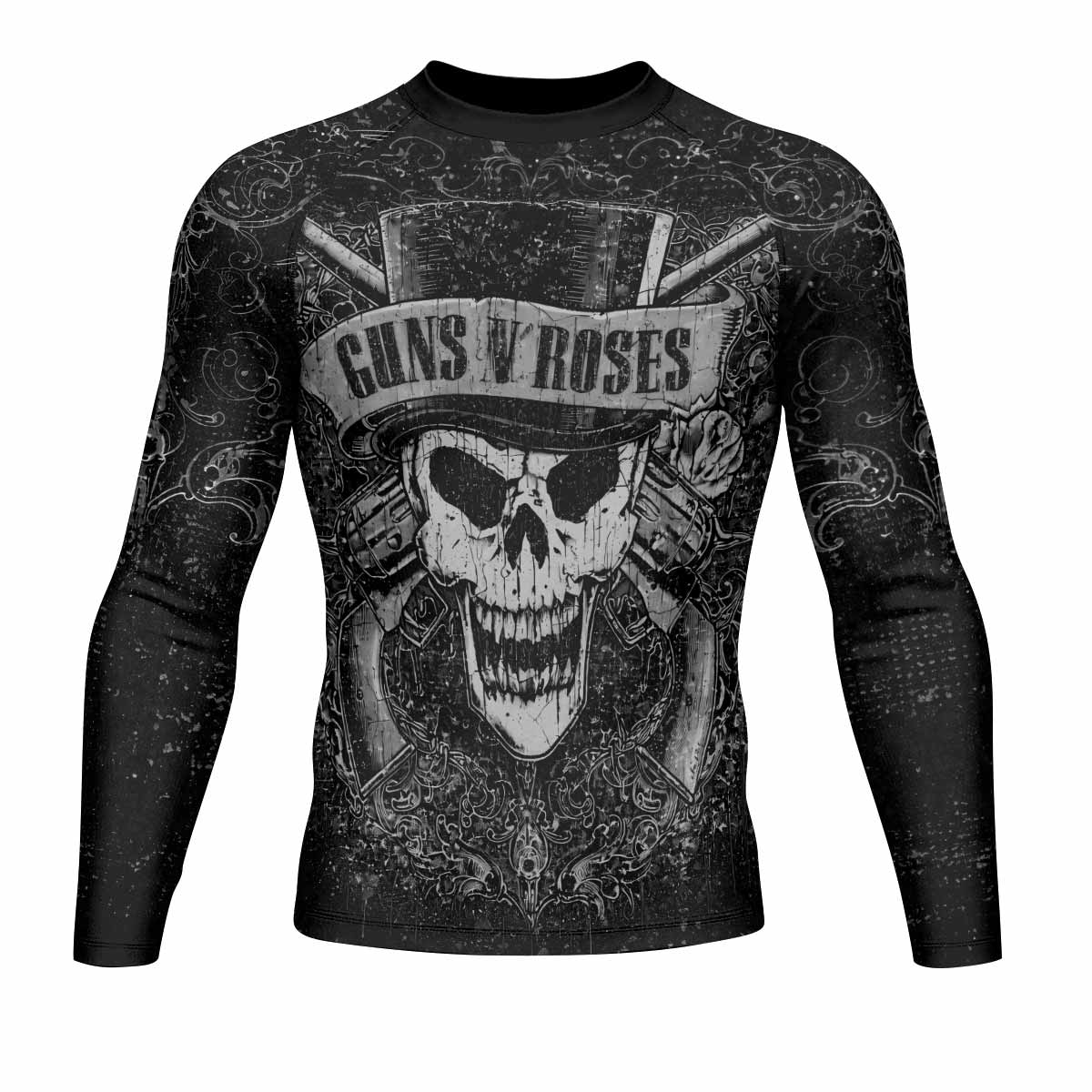 Guns N' Roses Skull Men's Rash Guard Long Sleeve - front view mockup
