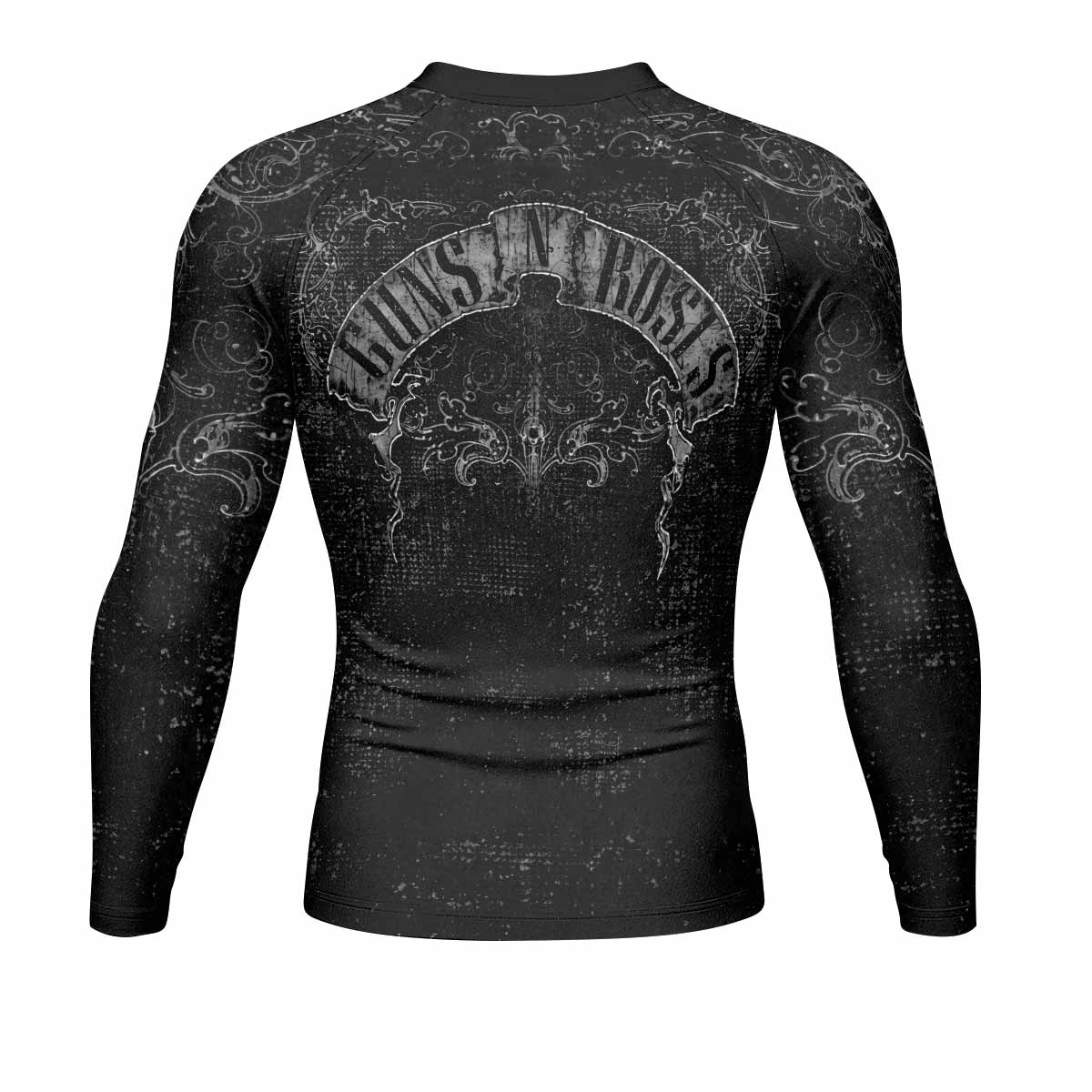 Guns N' Roses Skull Men's Rash Guard Long Sleeve - back view mockup